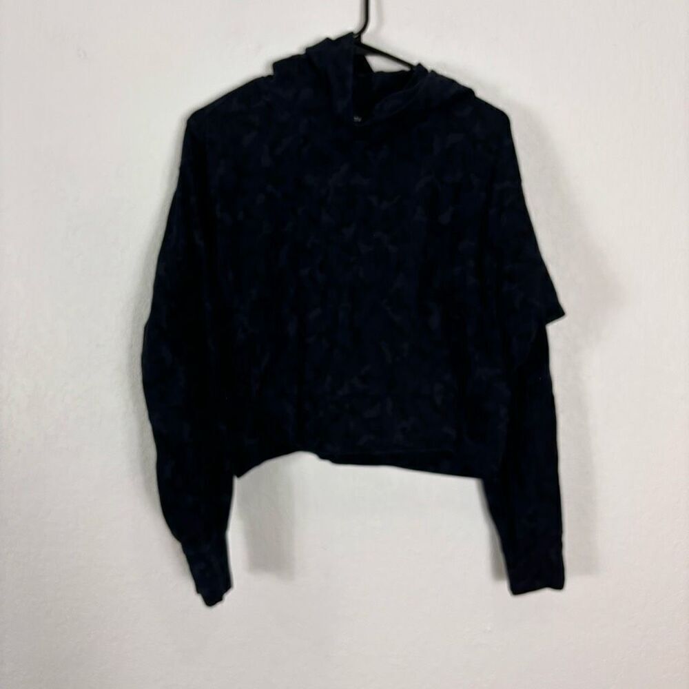 Athleta‎ Navy Blue & Black Camo Boxy Fit Hooded Pullover Sweatshirt Small